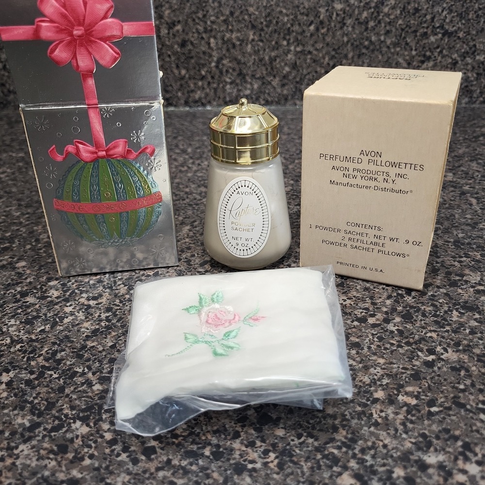 VINTAGE Avon Rapture Perfumed Pillowettes  Powder Satchet & 2 Satchet Pillows